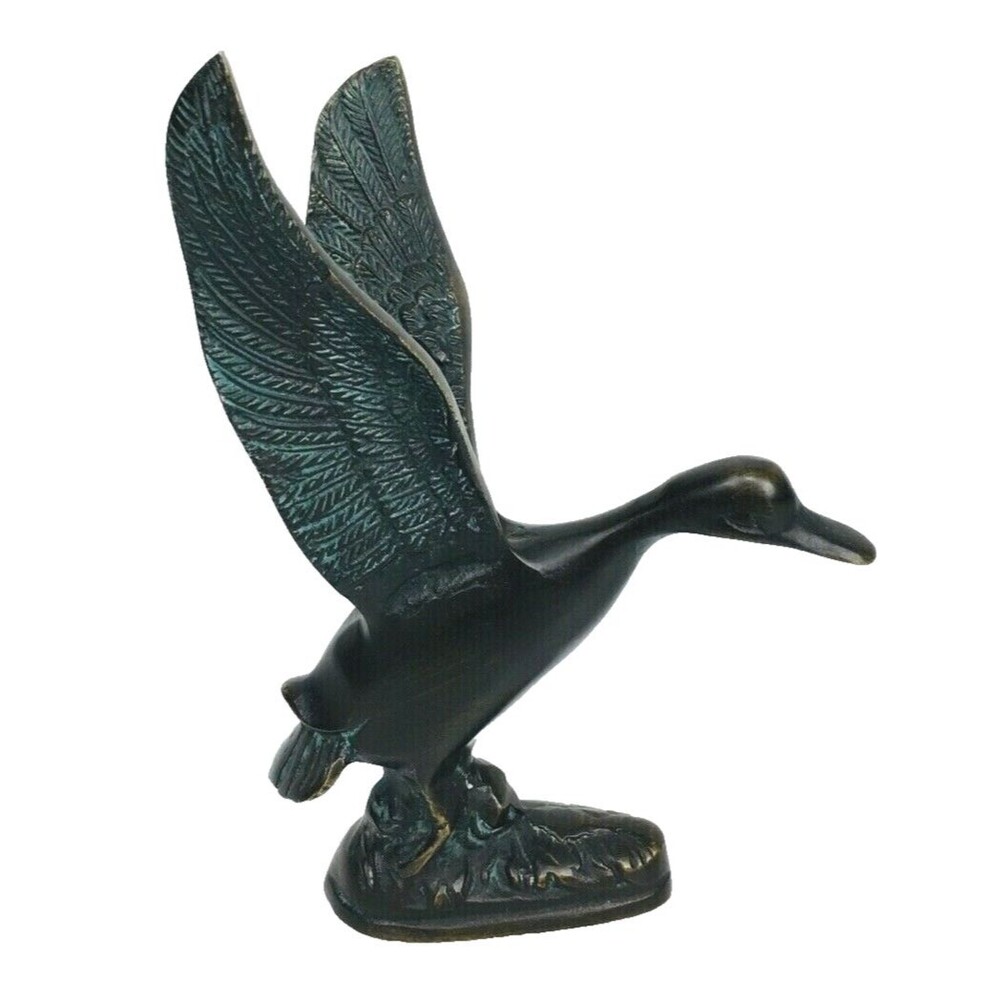 Vintage Bronze Duck Bird Taking Flight Sculpture Figurine 7" X 6"